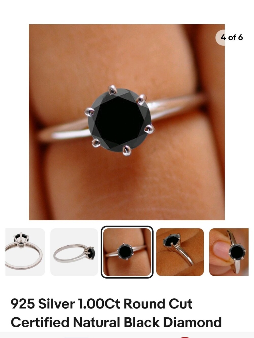 Sterling Silver Solitaire Ring with Black Stone